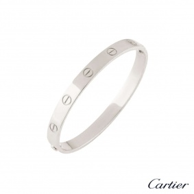Cartier White Gold Plain Love Bracelet Size 16 B6035416
